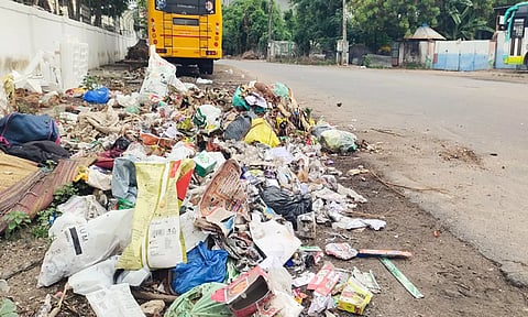 கடலூர் மஞ்சகுப்பம் சொரக்கல்பட்டு சாலையோரங்களில் குப்பைகள் குவிந்து கிடப்பதை படத்தில் காணலாம்.