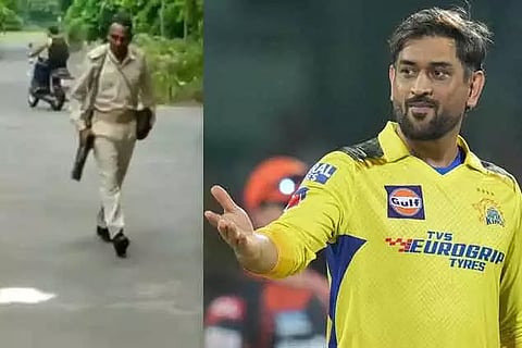 செக்யூரிட்டி கார்டை பைக்கில் ஏற்றி வந்த டோனி: வைரலாகும் வீடியோ