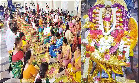 திருவிளக்கு பூஜை நடந்தபோது எடுத்த படம்.