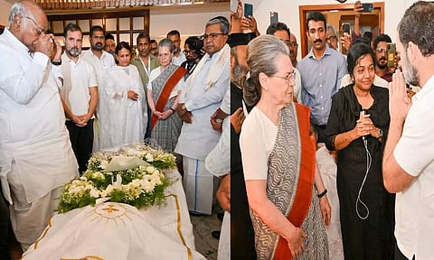 உம்மன் சாண்டி உடலுக்கு சோனியா காந்தி, கார்கே, ராகுல் காந்தி, சித்தராமையா நேரில் அஞ்சலி