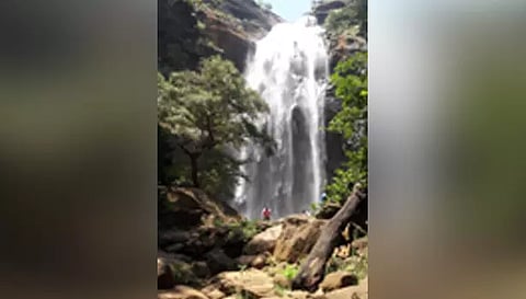 நீர்வீழ்ச்சியில் ஆர்ப்பரிக்கும் வெள்ளம்.