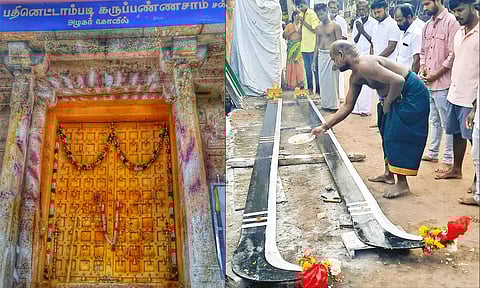 மதுரை அழகர்கோவில் கருப்பண்ணசாமிக்கு நேர்த்திக்கடனுக்காக தயாரான 2 ராட்சத அரிவாள்கள்