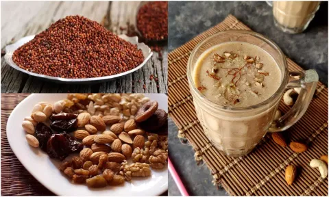 கால்சியம், நார்ச்சத்து மிகுந்த கேழ்வரகு டிரை ஃப்ரூட்ஸ் மில்க் ஷேக்