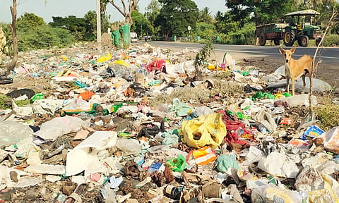 கடலூர் - நெல்லிக்குப்பம் சாலையில் கோண்டூரில் சாலேயோரம் கொட்டப்பட்டுள்ள குப்பைகளை படத்தில் காணலாம்.
