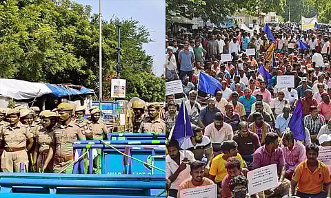 கொசஸ்தலை ஆற்றில் மின்கோபுரம் அமைக்க எதிர்ப்பு: 40 கிராம மக்கள் மீன்பிடிக்க செல்லாமல் போராட்டம்