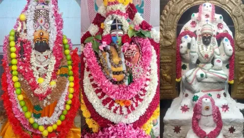 கோப்பனம்பாளையம் அங்காள பரமேஸ்வரி அம்மன், வேலூர் காவிரி ஆற்றங்கரையில் அமைந்துள்ள காசி விசாலாட்சி அம்மன், ராசிபுரம் நித்திய சுமங்கலி மாரியம்மன் சிறப்பு அலங்காரத்தில் பக்தர்களுக்கு அருள்பாலித்த காட்சி.