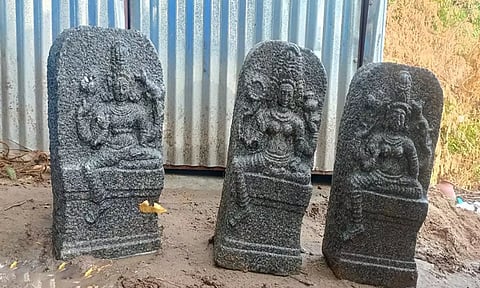 பண்ருட்டி அருகே கண்டெடுக்கப்பட்ட சப்தமாதர்கள் கற்சிற்பம்.