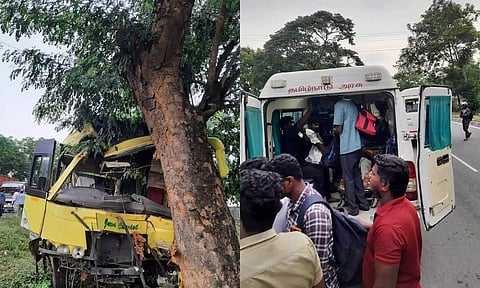 மதுராந்தகம் அருகே சென்னை ஆம்னி பஸ் மரத்தில் மோதியது; 10 பயணிகள் காயம்