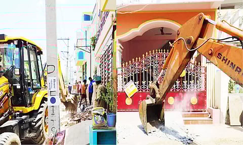 போக்குவரத்து நெரிசலை குறைக்க ஆக்கிரமிப்புகள் அகற்றம்