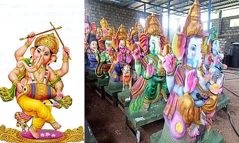 விற்பனைக்கு தயாரக உள்ள விநாயகர் சிலைகளை படத்தில் காணலாம்.