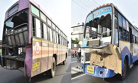 கருங்கல்பாளையம் அருகே இன்று காலை அரசு பஸ்கள் மோதல்