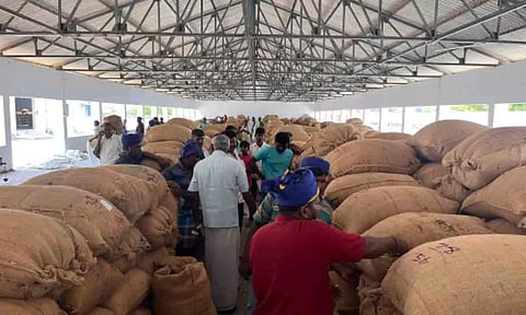 ஏலத்திற்கு கொண்டு வரப்பட்ட சூரியகாந்தி விதை மூட்டைகள்.