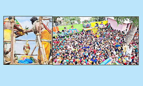 கோபுர கலத்தில் புனித நீரை சிவாச்சாரியார்கள் ஊற்று வதையும், கலந்து கொண்ட பொதுமக்களையும் படத்தில் காணலாம்.