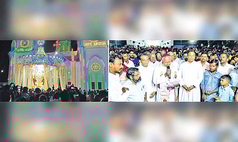 தேர்பவனியை கும்பகோணம் பிஷப் அந்தோனிசாமி அடிகளார் தொடங்கி வைத்தார்.