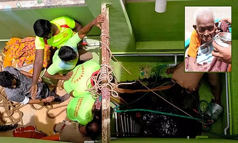 100 அடி கிணற்றில் தவறி விழுந்த மூதாட்டி: தீயணைப்பு துறையினர் உயிருடன் மீட்டனர்