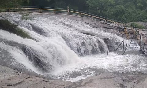 கனமழை காரணமாக கும்பக்கரை அருவியில் வெள்ளப்பெருக்கு ஏற்பட்டுள்ளது.