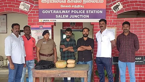 சேலம் வழியாக கேரளா சென்றரெயிலில் 4 கிலோ கஞ்சா கடத்திய 2 வாலிபர்கள் கைது