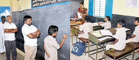 பள்ளி மாணவர்களுக்கு எழுத்து திறன்குறித்து கலெக்டர் ஜெயசீலன் திடீர் ஆய்வு நடத்தினார்.