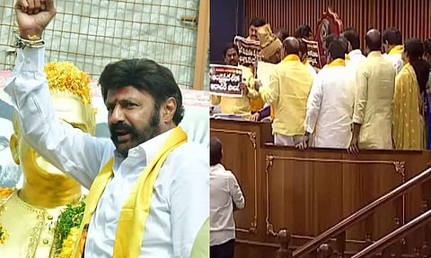 ஆந்திர சட்டசபையில் தொடையை தட்டி, மீசையை முறுக்கிவிட்டு சவால் விட்ட நடிகர் பாலகிருஷ்ணா