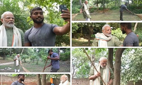 மல்யுத்த வீரருடன் குப்பைக்கு 'குட் பை ' சொன்ன பிரதமர் மோடி