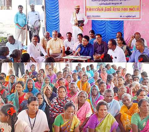 ராமநாதபுரம் அருகே புத்தேந்தல் கிராமத்தில் நடைபெற்ற கிராம சபை கூட்டத்தில் கலெக்டர் விஷ்ணுசந்திரன் பொதுமக்களிடம் குறைகளை கேட்டறிந்தார். அருகில் ராமநாதபுரம் ஊராட்சி ஒன்றிய தலைவர் பிரபாகரன் உள்பட பலர் உள்ளனர்.