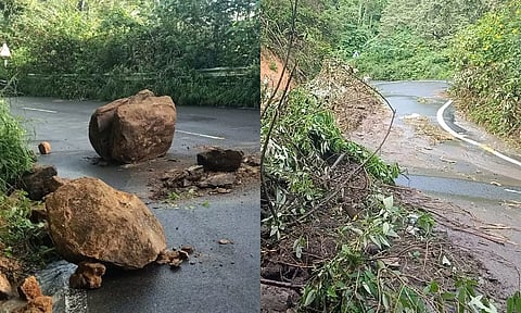 தமிழக-கேரள எல்லையான போடிமெட்டு மலைச்சாலையில் பாறைகள் உருண்டு மண் சரிவு- வாகன ஓட்டிகள் அச்சம்