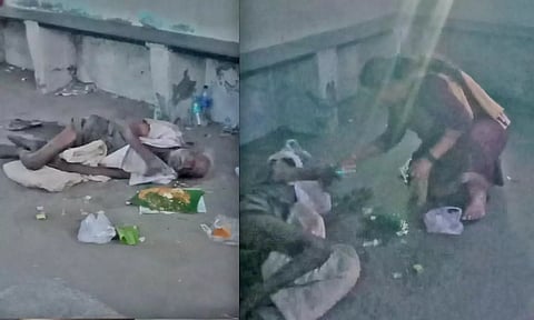 பஸ் நிறுத்தத்தில் ஆதரவற்ற நிலையில் தவிக்கும் முதியவர். 