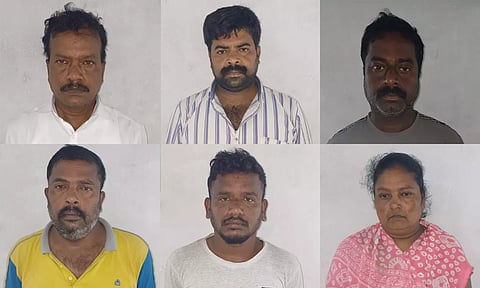 கைதான 6 பேர் படத்தில் காணலாம்.