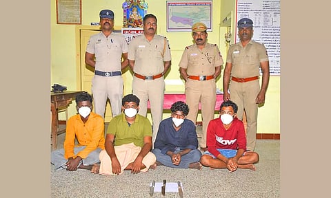 கைதான 4 வாலிபர்களை படத்தில் காணலாம்.