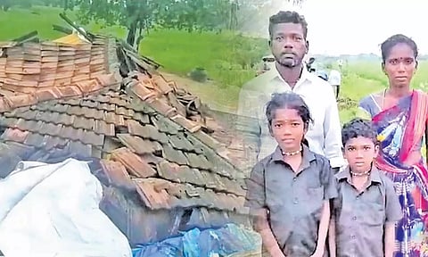 கனமழையால் ஓட்டு வீடு இடிந்து விழுந்தது- மயிரிழையில் உயிர்தப்பிய குடும்பத்தினர்