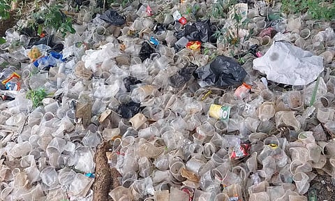 சுகாதார கேடு: சாலையோரம் அகற்றப்படாமல் குவிந்து கிடக்கும் பிளாஸ்டிக் கழிவுகள்