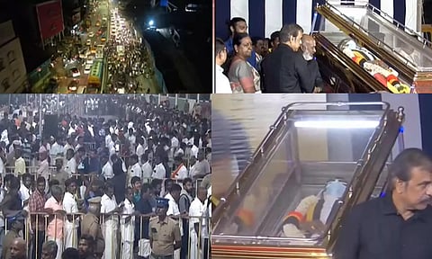 தீவுத்திடலில் விஜயகாந்த் உடல்... பொதுமக்கள் அஞ்சலி... மதியம் 1 மணிக்கு இறுதி ஊர்வலம்