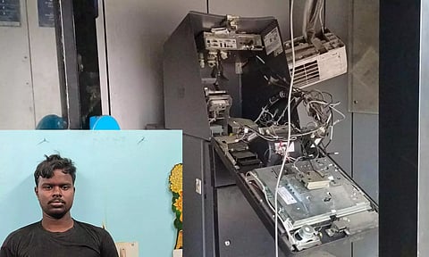 ஏ.டி.எம். உடைத்து கொள்ளை முயற்சி- எச்சரிக்கை மணி ஒலித்ததால் வாலிபர் கைது