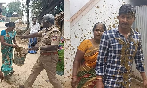 நில அளவீடு செய்வதற்கு எதிர்ப்பு: போலீசார் மீது மாட்டு சாணத்தை கரைத்து ஊற்றிய தாய், மகள் சிறையில் அடைப்பு