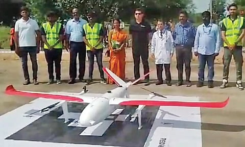 ஜிப்மரின் கிராம சமுதாய நலவழி மையத்துக்கு மருந்து எடுத்துச்செல்ல ட்ரோன் விமானம்