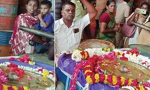 வேதகிரீஸ்வரர் கோவில் குளத்தில் தோன்றிய சங்கை வழிபட பக்தர்கள் குவிந்தனர்