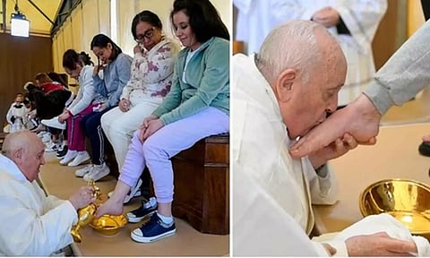 ஜெயிலில் பெண் கைதிகள் பாதங்களை கழுவி முத்தமிட்ட போப் ஆண்டவர்