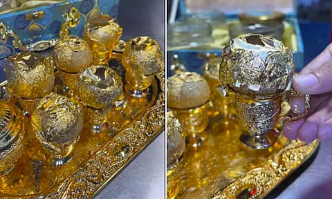 தங்கத்தட்டில் பரிமாறப்படும் புதிய வகை பானிபூரி