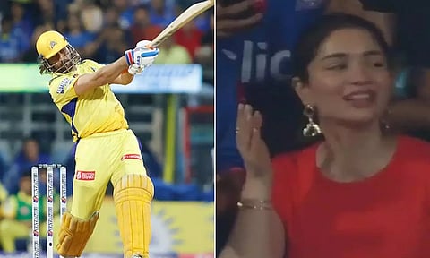 டோனியின் ஹாட்ரிக் சிக்சர்.... டெண்டுல்கர் மகள் கொடுத்த ரியாக்ஷன்