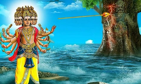 வேலை எறிந்து மாமரத்தை பிளந்து அசுரனை அளித்த வேலவன்