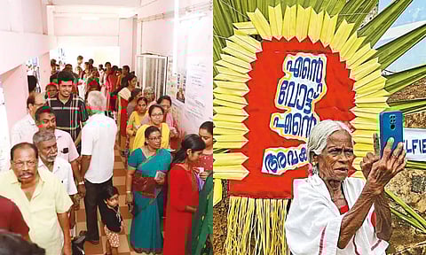 ஓட்டு போட வரிசையில் காத்து நின்ற வாக்காளர்கள் - ஓட்டு போட்ட மூதாட்டி ஒருவர் தனது செல்போன் மூலம் ‘செல்பி’ எடுத்த காட்சி.