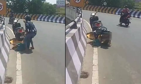 கோயம்பேடு மேம்பாலத்தில் இளம்பெண்ணை கொடூரமாக தாக்கிய இளைஞர்