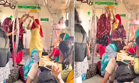 மெட்ரோ ரெயிலுக்குள் குழுவாக சேர்ந்து நடனமாடிய பெண்கள்