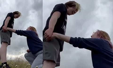 இளம்ஜோடியின் சூறாவளி காதல்- வீடியோ வைரல்