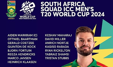 டி20 உலக கோப்பை: எய்டன் மார்க்ரம் தலைமையிலான தென்னாப்பிரிக்க அணி அறிவிப்பு