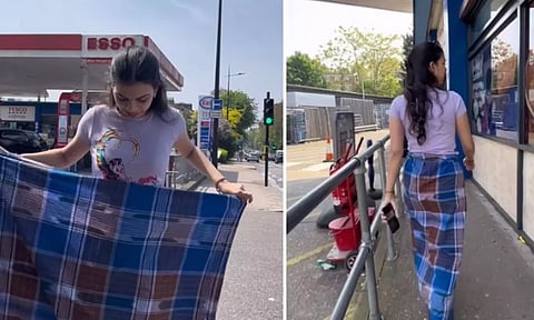 லண்டன் தெருக்களில் லுங்கியுடன் வளம் வந்த இளம்பெண்.. வைரல் வீடியோ