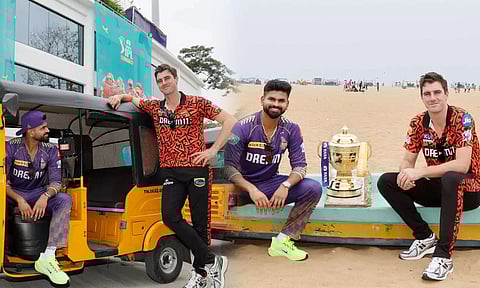 ஐபிஎல் 2024 பைனல்: சென்னை மெரினா கடற்கரையில் கோப்பையுடன் கேப்டன்கள்