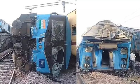 அதிகாலையில் விபத்து.. மோதிக்கொண்ட சரக்கு ரயில்கள்.. 2 பேர் படுகாயம்