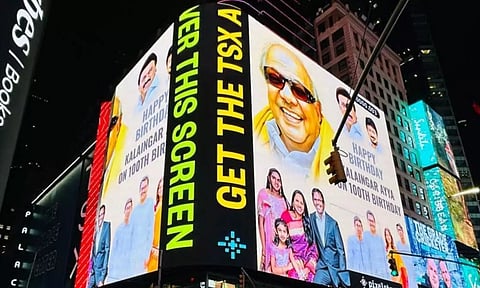 டைம்ஸ் சதுக்கத்தில் ஜொலித்த கலைஞர்.. தொழிலதிபரின் தரமான சம்பவம் - வீடியோ