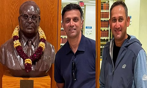 டாக்டர் அம்பேத்கர் சிலைக்கு ராகுல் டிராவிட், அஜித் அகர்கர் மரியாதை